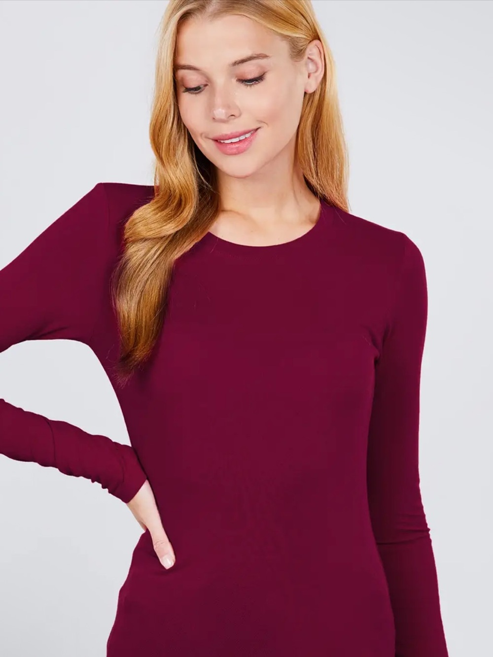 Women's Long-Sleeve Crewneck Top in Burgundy